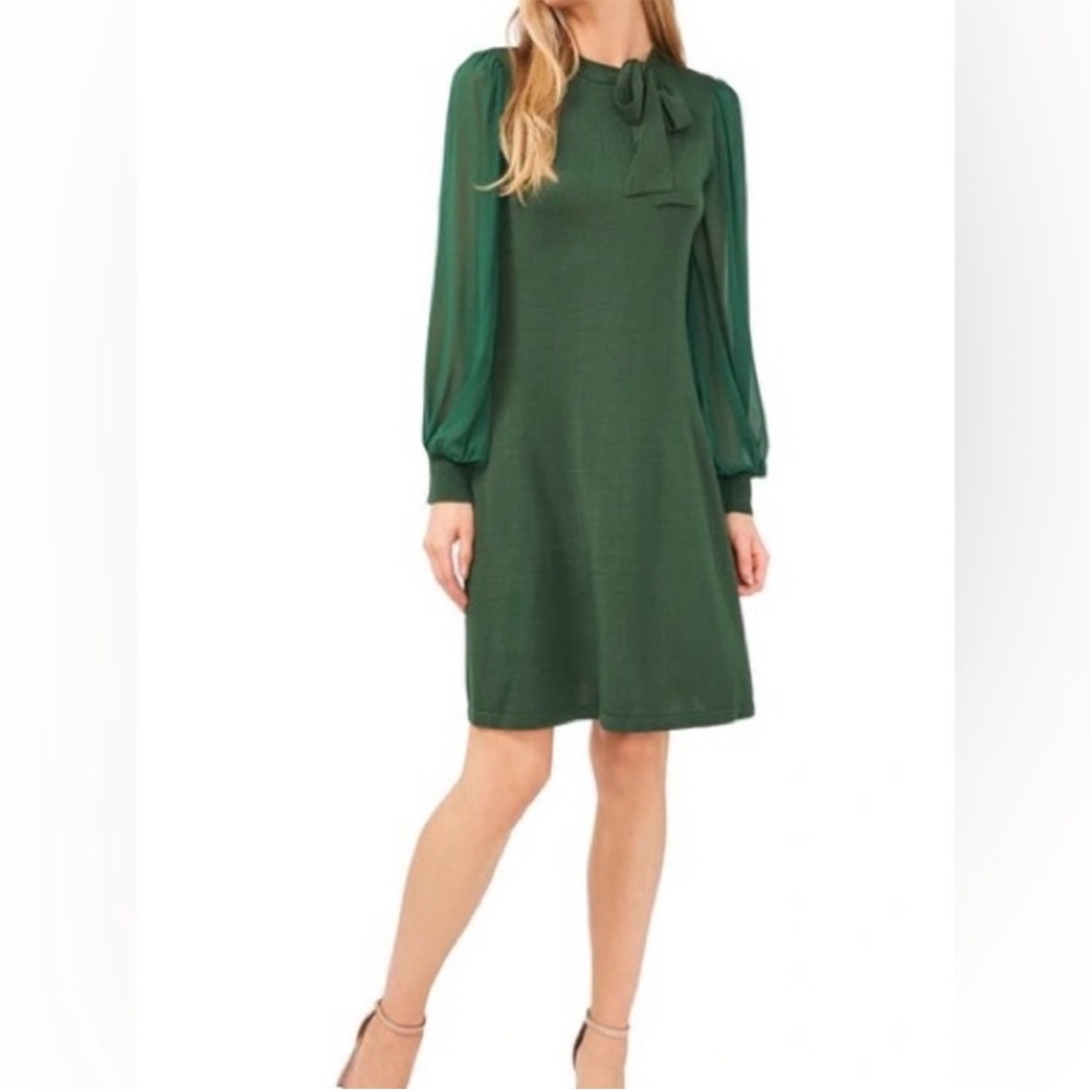 CECE Chic Chiffon Long Sleeve Green Dress small